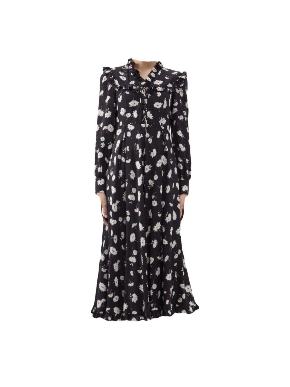Alessandra Rich Black and White Floral Midi Dress